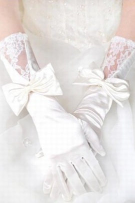Satin avec bowknot blanc élégant | gants de mariée modestes accrocheur - photo 2