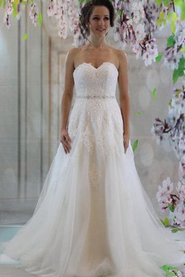 Robe de mariée naturel col en forme de cœur avec perle textile en tulle jusqu'au sol