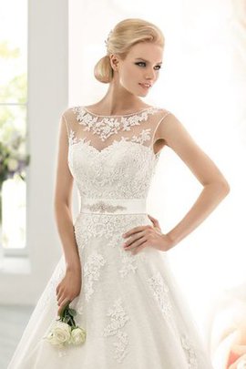 Robe de mariée longue manche nulle ceinture jusqu'au sol avec perle