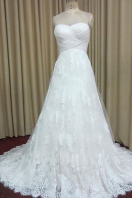 Robe de mariée longueur au niveau de sol avec lacets appliques de col en cœur ruché