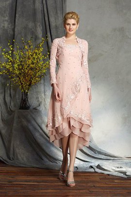 Robe mère de mariée avec chiffon au niveau de genou a-ligne appliques fermeutre eclair