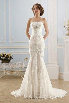 Robe de mariée cordon avec perle de bustier de traîne moyenne en dentelle