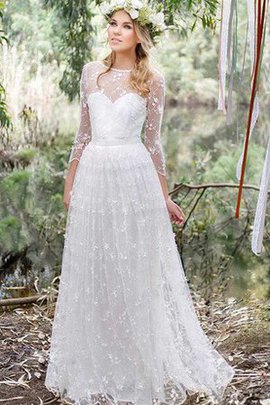 Robe de mariée col en v foncé en 3/4 manche en dentelle ligne a avec fleurs