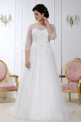 Robe de mariée romantique ligne a en grandes tailles de traîne courte textile en tulle