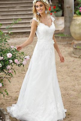 Robe de mariée intemporel distinguee boutonné de col en v en tulle