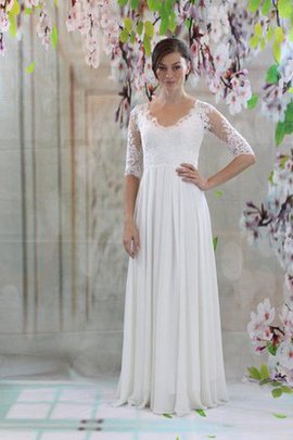 Robe de mariée plissé de col en v avec manche 1/2 en chiffon trou serre