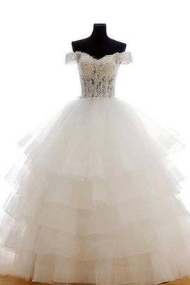 Robe de mariée naturel en tulle jusqu'au sol avec lacets avec perle