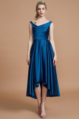 Robe demoiselle d'honneur en satin de princesse asymétrique ligne a v encolure