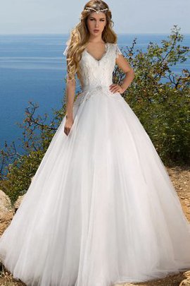 Robe de mariée naturel longueur au ras du sol de mode de bal en tulle de traîne moyenne