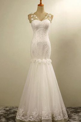 Robe de mariée avec perle avec fleurs avec manche épeules enveloppants cordon en plage