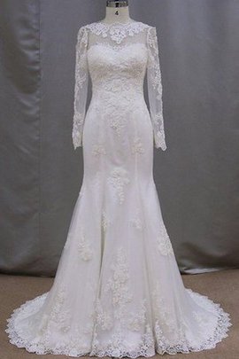 Robe de mariée de sirène avec manche longue de traîne moyenne elevé jusqu'au sol