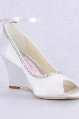 Onirique haute avec tête de poisson pente avec chaussures en satin de mariée - photo 2