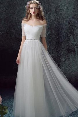 Robe de mariée romantique avec décoration dentelle cordon longueur au ras du sol ruché