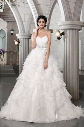 Robe de mariée de mode de bal en organza avec perle manche nulle de col en cœur