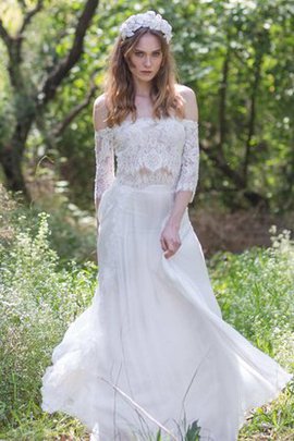 Robe de mariée nature a-ligne en chiffon en 1/2 manche appliques