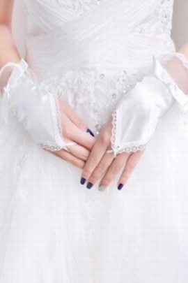 Voyant satin dentelle hem blancs élégants | gants de mariée modestes - photo 2