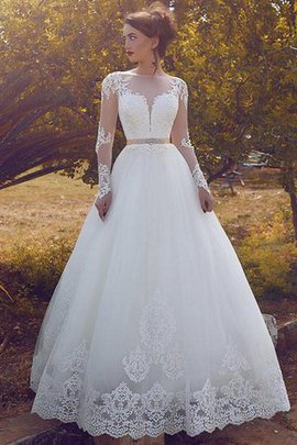 Robe de mariée naturel avec manche longue textile en tulle de mode de bal col en bateau