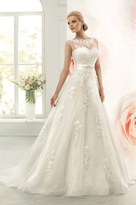 Robe de mariée distinguee ceinture avec ruban manche nulle en tulle