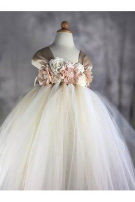 Robe de cortège enfant plissé de mode de bal en tulle avec fleurs avec nœud