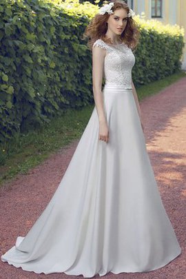 Robe de mariée naturel longue ligne a jusqu'au sol avec décoration dentelle