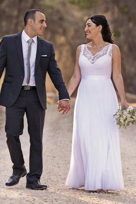 Robe de mariée en forme v encolure ligne a longueur au ras du sol manche nulle