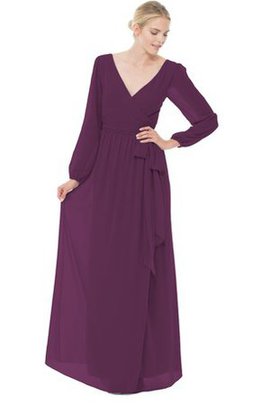 Robe demoiselle d'honneur longue avec chiffon de col en v manche nulle