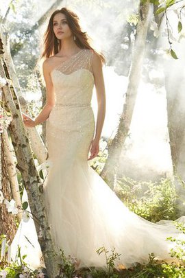 Robe de mariée naturel avec cristal en tulle en satin de sirène