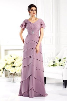 Robe mère de mariée longue en chiffon de tour de ceinture en haute avec zip de col en v