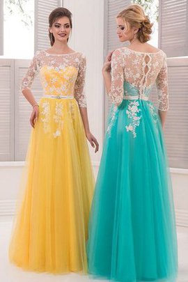 Robe de bal en 3/4 manche avec décoration dentelle en tulle avec cristal a-ligne