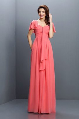 Robe demoiselle d'honneur plissage longue longueur au niveau de sol a-ligne manche nulle