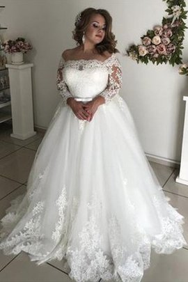 Robe de mariée de traîne courte d'epaule ajourée en tulle avec manche longue noble