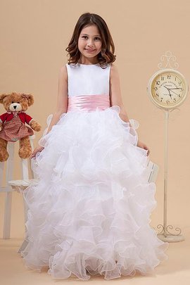 Robe de cortège enfant naturel longue en organza avec nœud à boucle encolure ronde