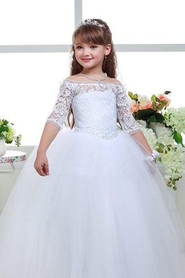 Robe de cortège enfant naturel manche nulle de mode de bal en tulle en 1/2 manche