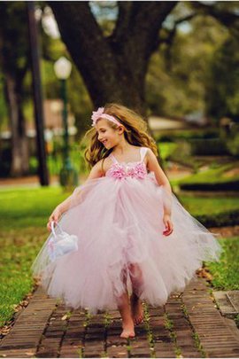 Robe de cortège enfant plissé de mode de bal avec fleurs de lotus longueur à cheville