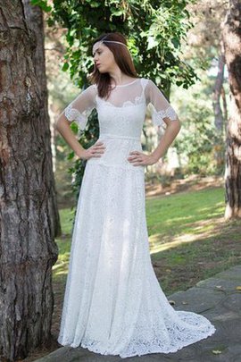 Robe de mariée intemporel avec zip avec manche courte avec décoration dentelle ligne a