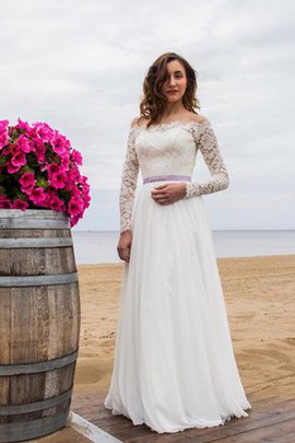 Robe de mariée delicat avec manche longue ceinture en étoffe appliques d'epaule ecrite