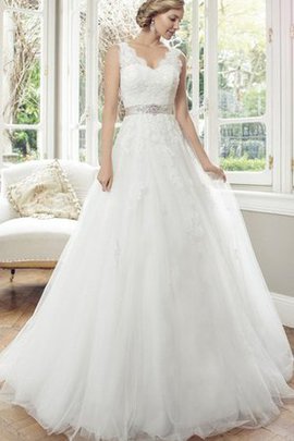 Robe de mariée naturel de mode de bal en dentelle avec nœud en tulle