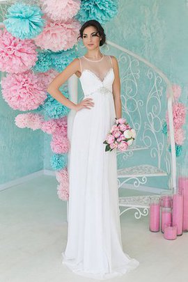 Robe de mariée jusqu'au sol avec chiffon ruché col u profond de traîne courte