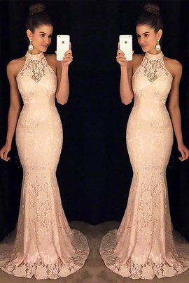Robe de soirée de col haut de lotus voyant de traîne courte naturel