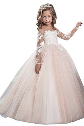 Robe de cortège enfant naturel de mode de bal encolure ronde avec fleurs en tulle