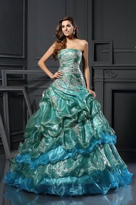 Robe de quinceanera longue de col en cœur manche nulle cordon de mode de bal