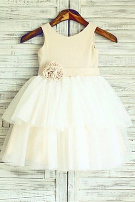 Robe de cortège enfant naturel a-ligne de princesse manche nulle en tulle