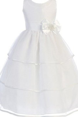 Robe de cortège enfant avec perle a-ligne en taffetas avec nœud à boucles avec gradins