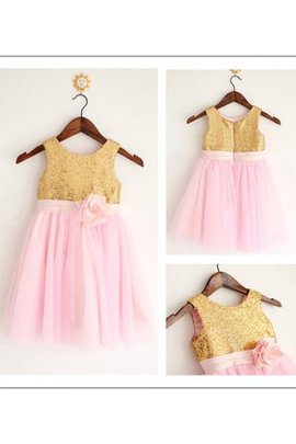 Robe de cortège enfant jusqu'au sol en tissu pailleté ligne a en tulle encolure ronde