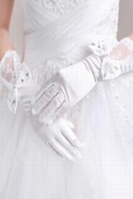 Unique gants en satin avec bowknot blanc chic mariée