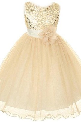 Robe de cortège enfant brillant ligne a manche nulle avec fleurs