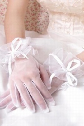 Mignonne organza avec bowknot blanc chic | gants de mariée modernes