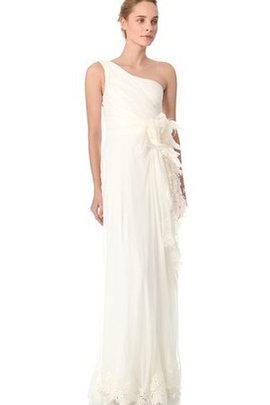 Robe de mariée plissé en chiffon avec sans manches jusqu'au sol de fourreau