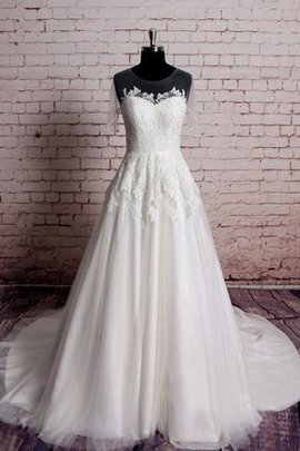 Robe de mariée naturel manche nulle appliques ligne a avec manche épeules enveloppants