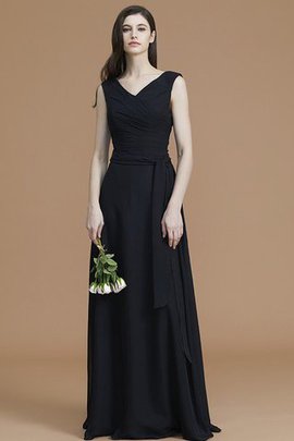 Robe demoiselle d'honneur naturel avec ruban de col en v manche nulle ceinture en étoffe
